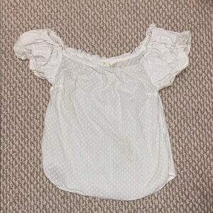 Maeve White Puff Sleeve Ruffled Blouse